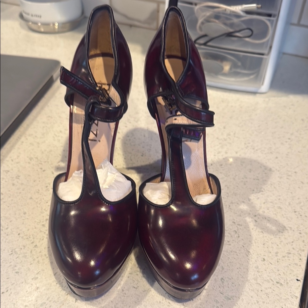 Red T-Strap Chunky Heels
